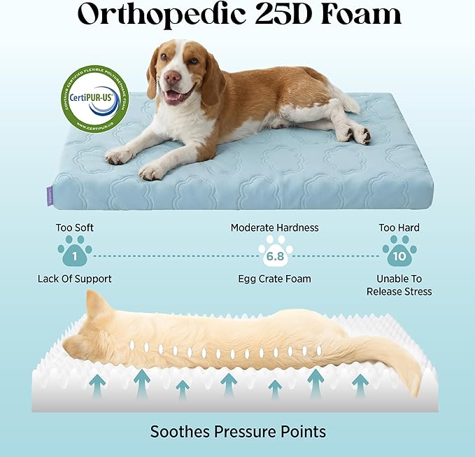 LE SURE Cooling Dog Bed, XL Q-Max>0.5 Cooling Mat with Removable Washable Cover, Breathable Orthopedic Egg Crate Foam Non-Slip Summer Pad for Extra Large Active/Senior/Long-Haired Pets, 41x27 Inch