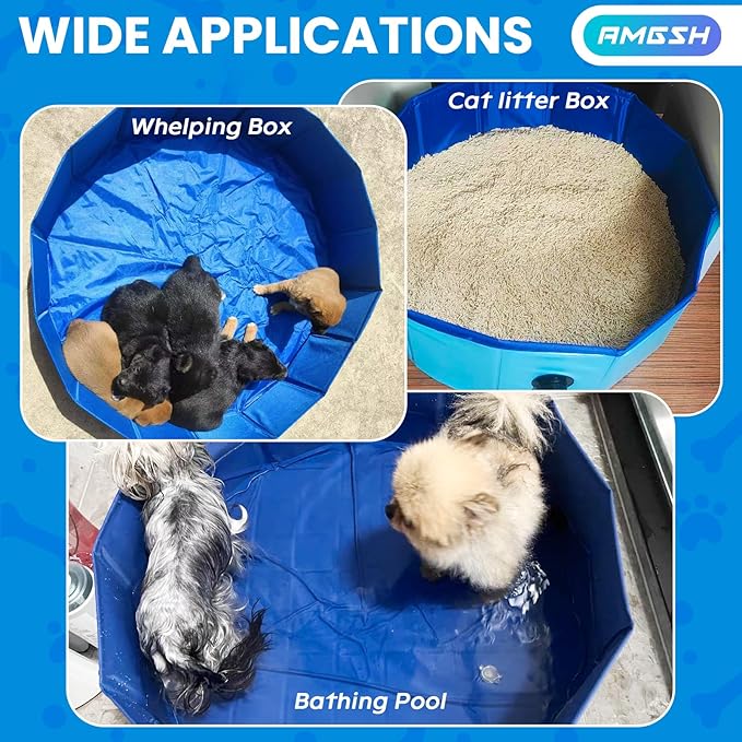 Large Dog Whelping Box, 47.2" Dia. × 11.8" H Foldable Birthing Pool for Dogs, Puppies, Portable Plastic Swimming Pool & Bath Tub for Dogs, 120cm × 30cm