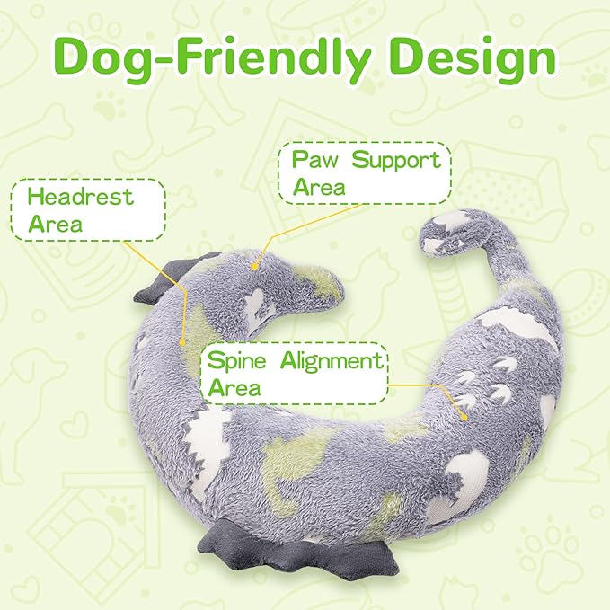 Dog Calming Pillow - Cute Soft Animal Pillow for Dogs, Cats, Kids, Adults, Washable Cozy Relaxing Pet Bed Pillow, Glow in The Dark Dog Neck Pillow (Grey, Large)