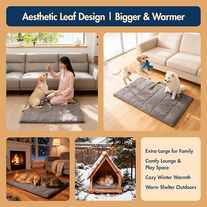 Vagascape Dog Pad (48"x28") - Waterproof Heated Mat & Pet Bed for Indoor and Outdoor Use, Chew Resistant Cord, Machine Washable Cover with Wheat Pattern Quilting, for Cats and Pets