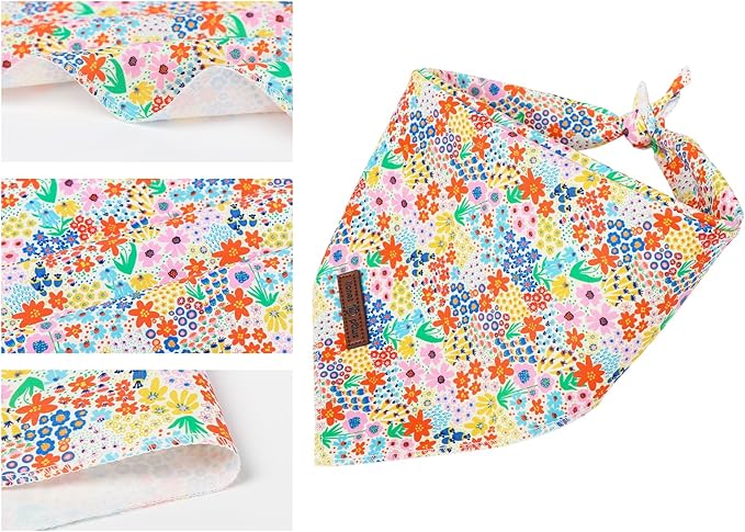 Lionet Paws Spring Summer Wildflowers Cosmos Corn Dog Bandana Washable Cotton Handkerchief Scarf Triangle White Flower Dog Bandanas for Small Medium Dogs Girl