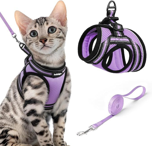 rabbitgoo Cat Harness and Leash, Step-in Escape Proof Kitten Harness Set, Soft Comfortable Cat Vest, Easy to Wear and Adjust, Reflective for Safe Outdoor Walking, Light Purple, X-Large