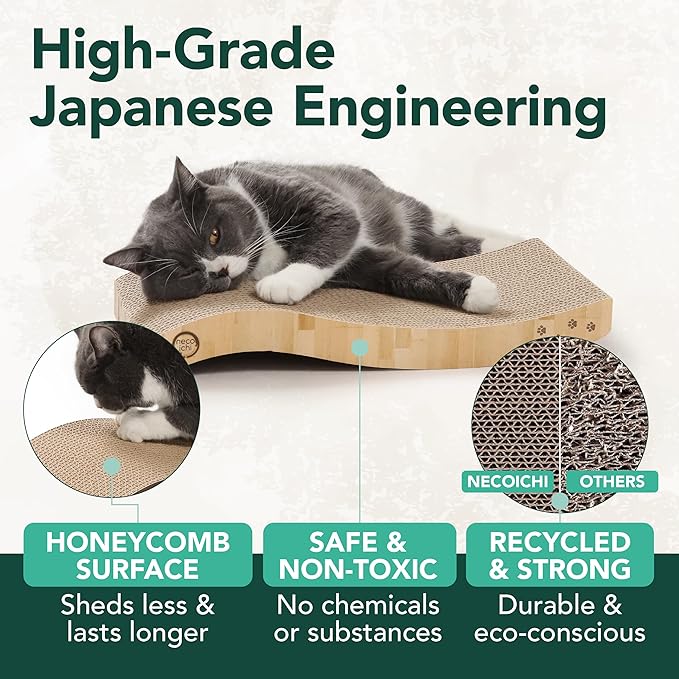 Reversible Wave Cat Scratcher for Indoor Cats - Cat Scratching Board, Horizontal Cat Scratch Pad Lounger with Reversible Usability and Extra Comfort for Lounge(1Pack, Oak)