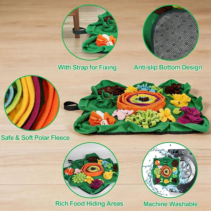 Vextronic Snuffle Mat for Dogs Large Breed Small Medium, 25''x25'' Dog Sniffing Mat, Interactive Puzzle Foraging Mat for Dogs, Dog Slow Feeder Mat, Encourages Natural Foraging Skills for Cats Rabbits