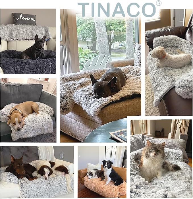 Calming Dogs/Cats Bed Mats, Dog Pad Washable Removable Couch Cover, Plush Long Fur Mat for Pets, Waterproof Lining, Perfect for Small, Medium and Large Dogs and Cats (Gradient Gray, M)