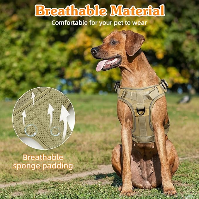 VavoPaw Heavy Duty Tactical Dog Harness for Medium Dogs, No Pull Adjustable Pet Harness Reflective Service Training Easy Control Pet Vest Military K9 Working Dog Harnesses, Army Yellow, M