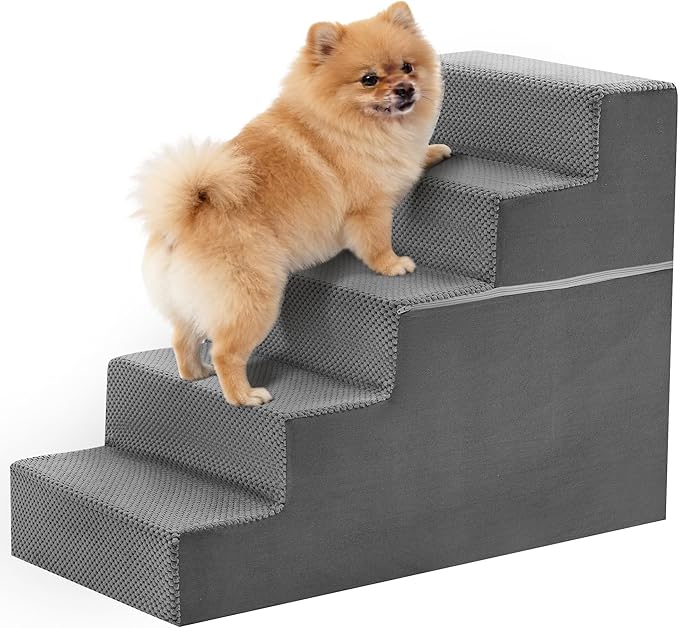 5-Step Dog Stairs for Large Dogs and Cats, 23in H Dog Steps for Couch, Sofa, Chair, Durable Non-Slip Sturdy Pet Steps, Pet Ramp for High Bed Indoor
