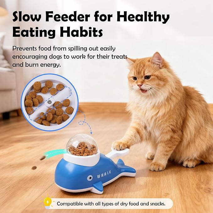 Pawise Interactive Dog Puzzle Toys & Cat Food Dispenser - Whale-Shaped Dog Puzzle Toy for Mental Stimulation, Slow Feeder Cat Bowl for Healthy Eating, Dog Enrichment Toys for Small Pets IQ Training