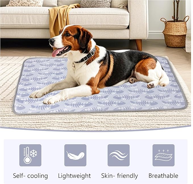 DELIFUR Cat Cooling Mat- Pet Cooling Mat Outdoor for Dogs Self Cooling Pad for Kitten Cat Puppy Machine Washable (Small, Grey Fishbone)