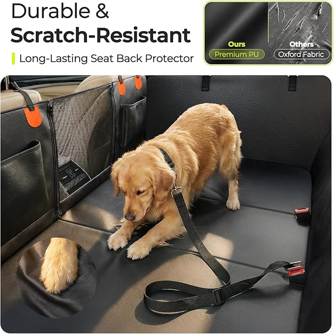 Back Seat Extender for Dogs, Hard Bottom Dog Car Seat Cover, Upgraded Waterproof PU Leather, Easy to Clean, Anti-Scratch & Durable Hammock for Full Size Trucks, Holds 400lbs
