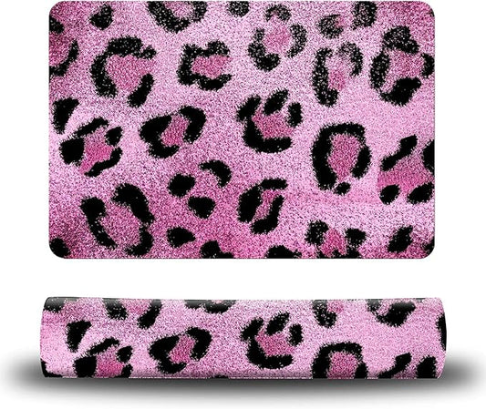 Dog Food Mat, 19.6" x 23.6" Absorbent Pet Feeding Mat for Food and Water, Waterproof Diatom Mud Pet Placemat with Non-Slip Rubber Backing, Cat Bowl Mat for Floors - Pink Leopard Print