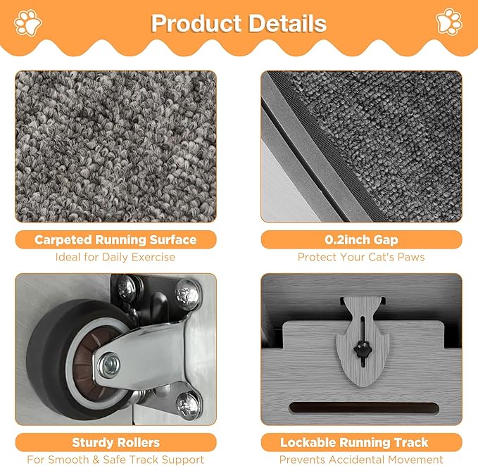 Cat Wheel for Indoor Cats, Quiet Large Cat Treadmill with Detachable Carpeted Runway, 46” Exercise Running Wheel for Pet’s Health and Entertainment, (XL, Gray)