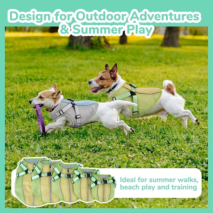 FUAMEY Dog Cooling Vest for Large Dogs Doggy Evaporative Cooling Jacket in Hot Weather Puppy Breathable Mesh Cooler Vest with Reflective Stripe Pet Summer Harness Shirt for Hiking Training Green 2XL