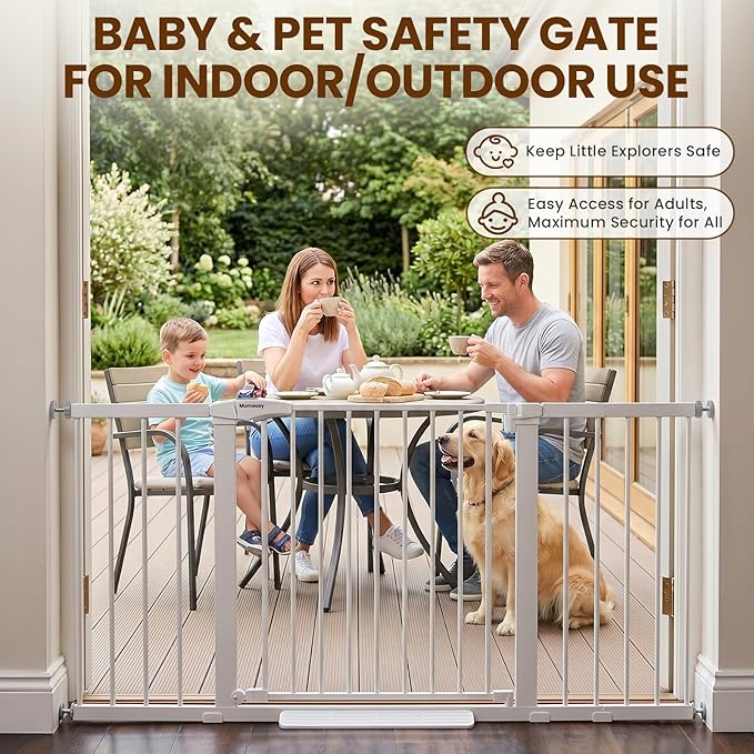 Mumeasy 36-63" Extra Wide Baby Gate for Stairs, 28.74" Walk Through Large Dog Gate for Doorways & Hallways, Auto Close Pet Gate Indoor, Pressure Mounted Child Wide Long Safety Gate for House, White