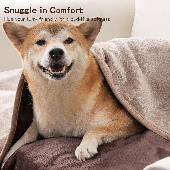 Waterproof Dog Blankets, 30"x40" Cat Blanket for Indoor Cats, Soft Fluffy Sofa Car Bed Protector, Reversible Leakproof Flannel Puppy Blanket for Small Medium Dogs(Brown)