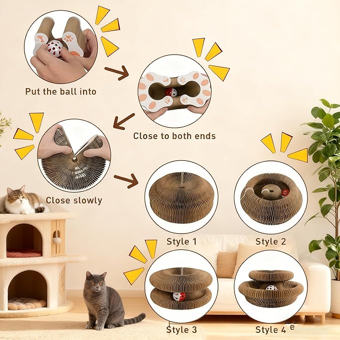 2PCS Magic Organ Cat Scratch Board Sets with 10 Extra Balls，Interactive Cardboard Puzzle Ball Track Toy for Indoor Cats | Collapsible Ball Track with Bell, Eco-Friendly Ring for Play, Chase & Scratch