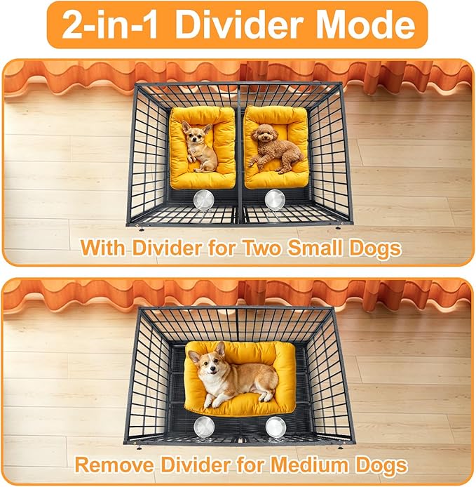 Homey Pet 43 Inch Stackable Heavy Duty Dog Crate Cage Kennel with Lockable Wheels, Removable Tray & Grid, Divider, Feeding Bowls, Escape Proof Drop Cage Bank for Small Medium Large Sized Dogs(3 Tiers)