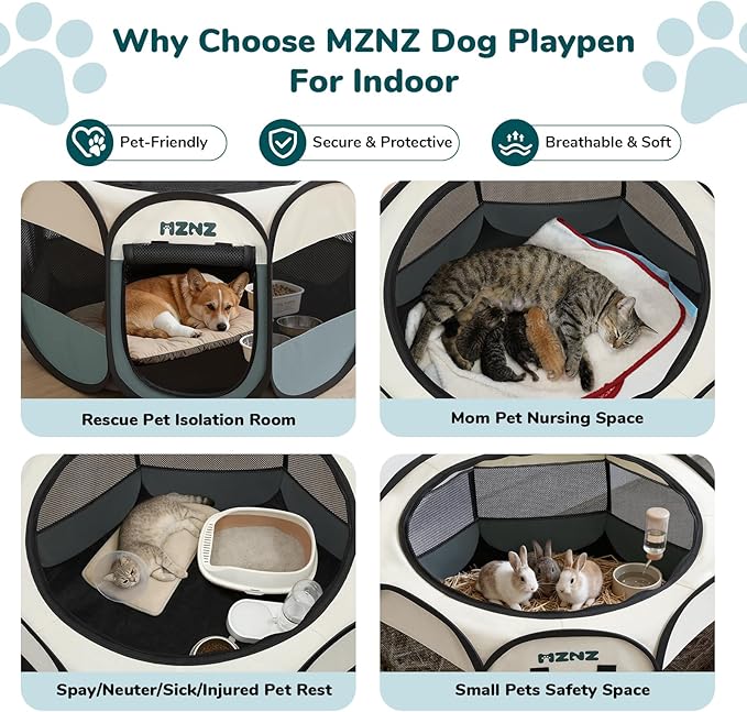 Dog Cat Playpen, Portable Puppy Pet Crate Indoors for Small/Medium Dogs Cats Rabbits, Foldable Dog Cage Enclosure for Outdoor, Pop Up Dogs Tent Kennel with Carrying Case, Grey