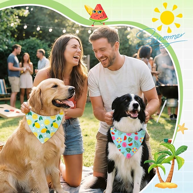 Abbylike 100 Pieces Summer Themed Dog Bandanas Bulk Hawaiian Dog Bandanas for Pets Triangle Kerchief Scarf Bibs Set for Summer Pets Dogs Party Costume Accessories, 25 Styles (19.7 x 13.8 x 13.8)