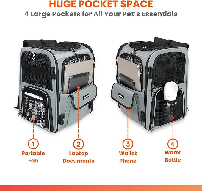 Crash-Tested Multi-Window Cat Backpack Carrier & Small Dog Car Seat | CPS Certified for Crash Protection & Safe Pet Travel | 4 Windows for Exploring, 4-Side Breathable, Zipper Lock, Foldable