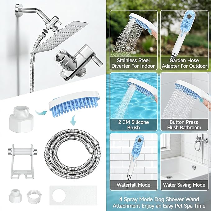 Easy Install Pet Bath Attachment with Suction Cup Hook Delicate Tip for Sensitive Skin Maintenance ABS Pet Bathing Sprayer
