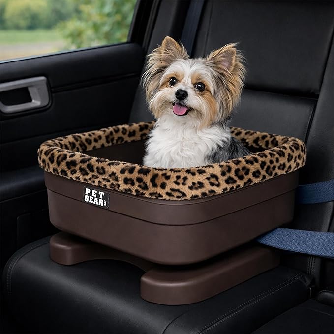 Pet Gear Booster Seat for Dogs/Cats, Removable Washable Comfort Pillow + Liner, Safety Tethers Included, Installs in Seconds, No Tools Required, Animal Print