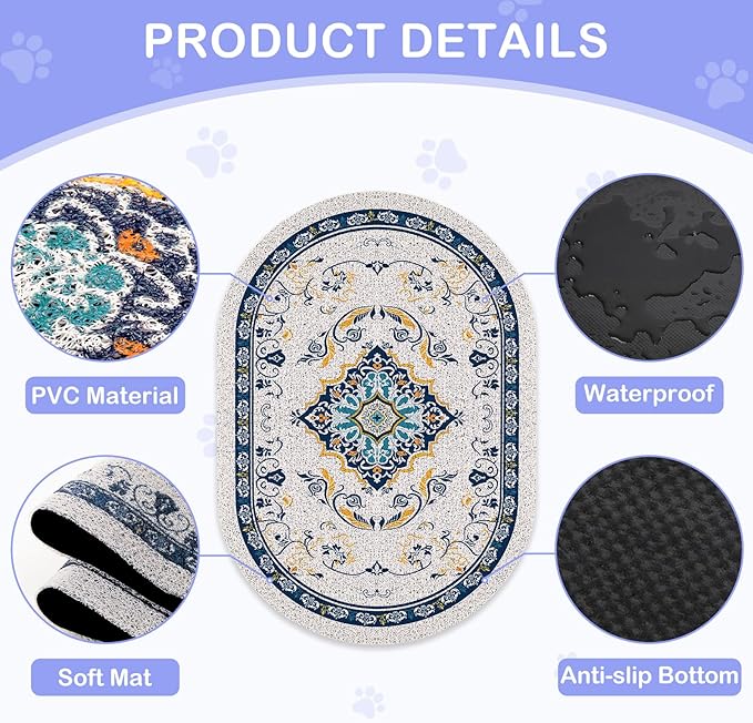 Bienbee Cat Litter Mat, 24" x 15" Litter Box Mat Rug with Non-Slip Bottom,Urine and Water Proof, Easy to Clean Cat Supplies Essentials for Indoor Kitty Kitten Floor, Blue M