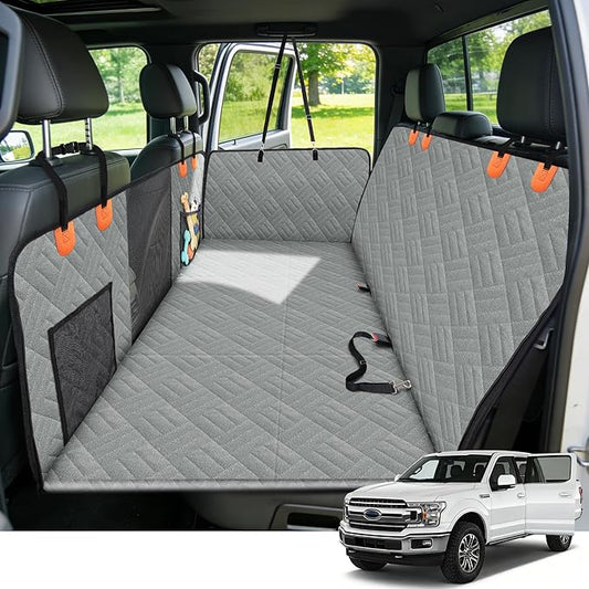 HOTEAGLE Dog Seat Cover Hard Bottom, 3-Section Design for Full-Size Trucks & SUVs, Waterproof & Nonslip Car Hammock for Large Dogs, Pet Truck Extender Cover, Spacious Space(+ 45%) Grey