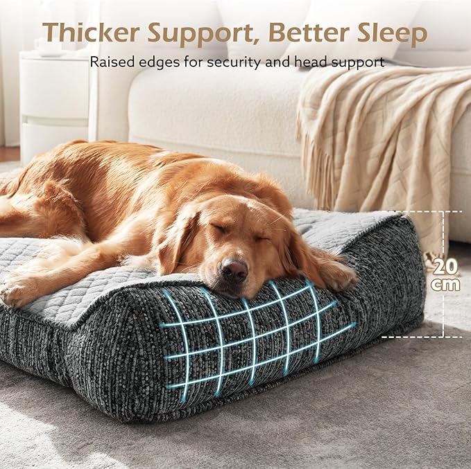JOEJOY Extra Large Orthopedic Dog Beds Large Sized Dog, Extra Thick Foam Pet Bed Sofa with Bolster Sides, Large Sized Dog Bed with Removable Washable Cover, Non-Slip Bottom, Light Grey, 48''x35''