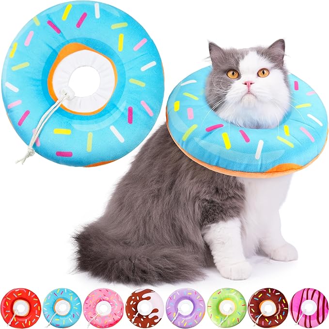 Hpetppy Cat Cone Collar Soft, Cat Recovery Collar for Wound Healing Cute Cat Donut Adjustable Cat Cones to Stop Licking Comfortable Lightweight Neck Elizabethan Collars for Cats Kittens After Surgery