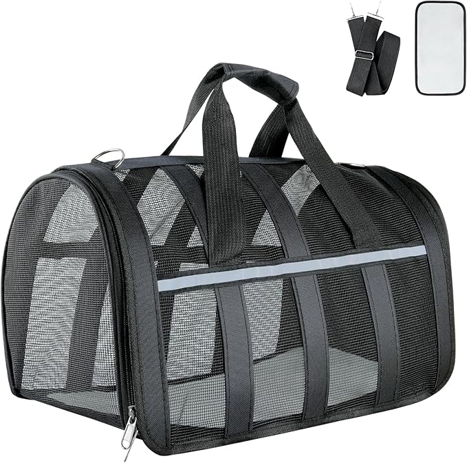 Soft Sided Pet Carrier, Airline Approved Dog Cat Travel Bag with Mesh Windows, Collapsible Portable Pet Carrier for Small Medium Dogs Cats (Black)