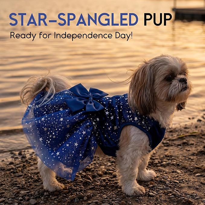 ASENKU Dog Dress Pet Wedding Dress Princess Lace Puppy Birthday Party Outfit Formal Apparel Girl for Small Medium Dogs Cats (XX-Small, Navy Star)