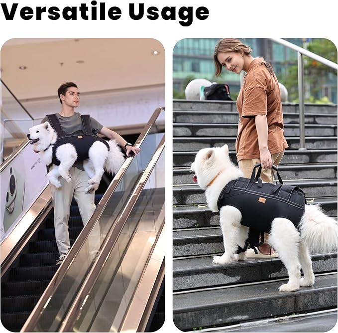 Dog Lift Harness Backpack Carrier for Large Dogs, Full Body Sling with Handle, Dog Harness for Joint Injuries, Arthritis, Ideal for Stairs, Elderly Dogs (New Black X-Large 29-50 LBS)
