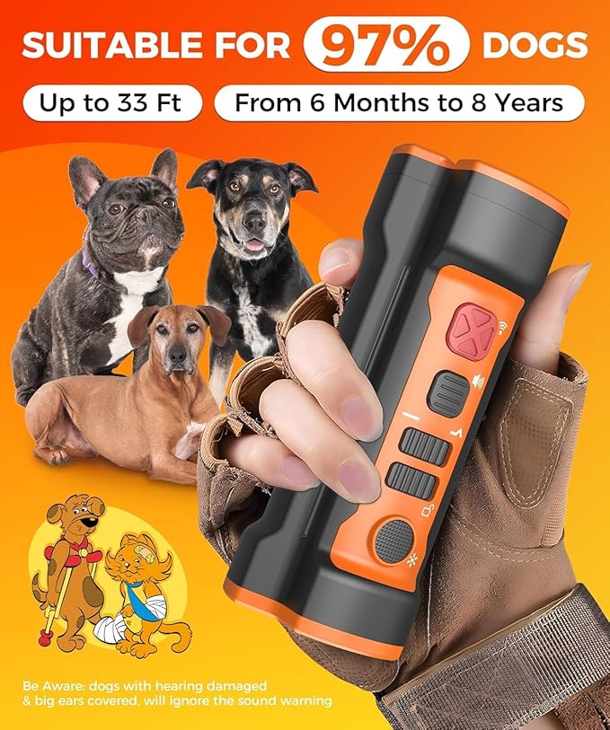 Ultrasonic Dog Bark Stopper, Three-Sensor Bark Control with Sound, Light, and Beep Functions, Ideal for Dog Owners with Reactive Pets, 33 Feet Reach, 2000mAh Battery, USB Type-C Port