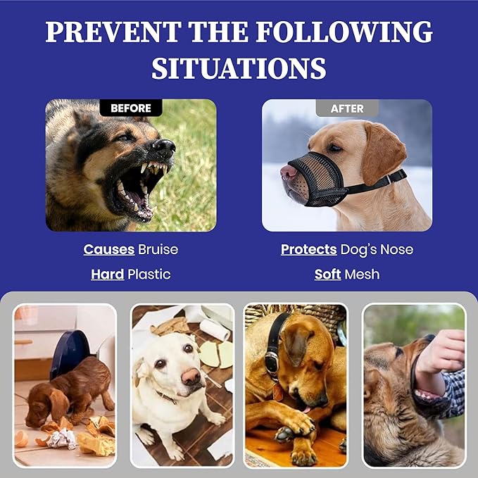 Evollax Dog Muzzle Medium Sized Dogs – Soft Air Mesh Muzzle for Medium Sized Dog | Muzzles for Dogs | Mussle to Stop Biting, Barking and Chewing Perfect for Small to Large Doge