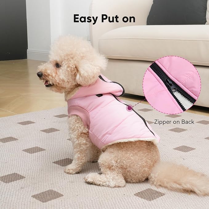 Vecomfy Fleece Lining Dog Hoodie with Harness Built in,Extra Warm Large Dog Jacket in Winter Doggie Coats with Hooded,Light Pink XXXL