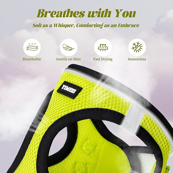 YIMEIS Dog Harness and Leash Set, No Pull Soft Mesh Pet Harness, Reflective Adjustable Puppy Vest for Small Medium Large Dogs, Cats (Fluorescent Yellow, Small (Pack of 1)
