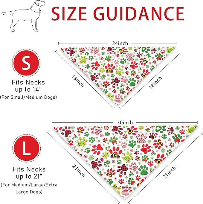 Christmas Dog Bandanas Reversible 2 Pack Small, Cute Santa Claus Dog Paw Tree Snowman Christmas Pet Bandanas Set Adjustable Triangle Winter Xmas Holiday Scarves for Small Medium Boy Girl Dogs