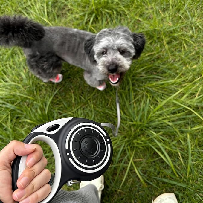 Retractable Dog Leash for Medium & Large Dogs up to 80 lbs, One-Handed Brake, 180kg Strong Nylon Tape, Tangle Free, Anti-Slip Handle (M & L Size) (Black Grey, M-4M)