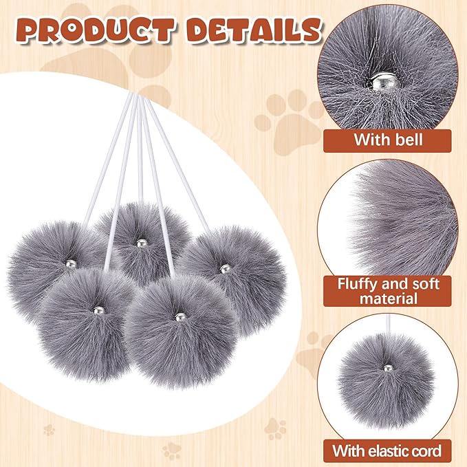 Simgoing 15 Pack Cat Tree Ball Replacement Parts Hanging Interactive Cats Toy with Bell Elastic Rope Pom Pom Kitten Scratching Post Tree Tower Parts Ball Fit Most Cat Towers Indoor Kitten(Gray)