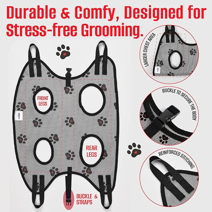 Dog Grooming Hammock for Dogs – Dog Restraint for Nail Trimming with Pet Nail Clipper – Dog Sling for Grooming, Dog Hammock for Nail Cutting & Grooming Harness(Legs Spacing:15-18.5” )/Max W:85lb)