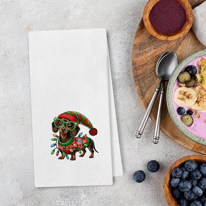 Dachshund Christmas Kitchen Towels - Funny Wiener Dog Navidad Decor, Dachshund Lovers Gifts, Sausage Dog Christmas Hand Towels Dishcloth for Kitchen Bathroom Decorative, 16x24 Inch