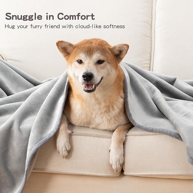 Waterproof Dog Blankets Pet Blanket 50"x60", Soft Fluffy Sofa Car Bed Protector, Reversible Leakproof Flannel Dog Blanket for Large Dogs(Light Grey)