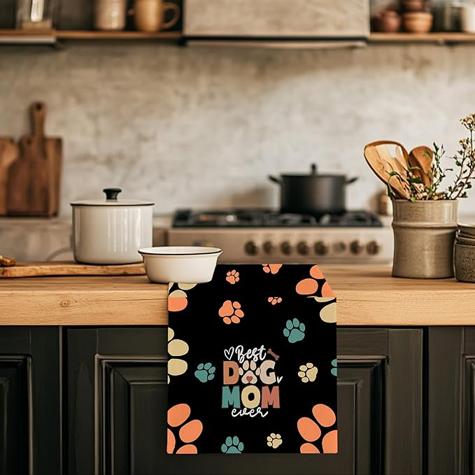 Dog Mom Gifts Towels - Dog Lovers Gifts for Women, Dogs Kitchen Decor, Best Dogs Mom Pet Paw Hand Towels for Kitchen Bathroom Decorative 16x24 Inch