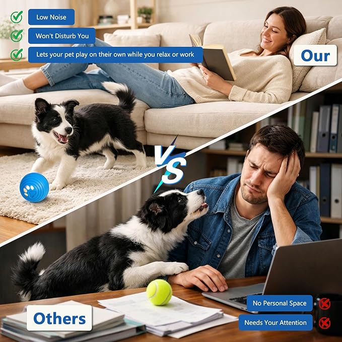 Interactive Dog Ball, Automatic Dog Toy, Vibrating Dog Ball with 4 Play Modes, Moving & Bouncing Ball for Dogs, Smart Self Rolling Dog Toy for Small Medium Dogs, USB-C Rechargeable, Blue