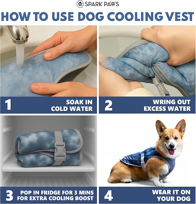 Spark Paws Dog Cooling Vest - SPF 50 UV Sun Protection - Summer Heat Relief Gear for Dogs, Lightweight, Evaporative Cooling - Dog Anxiety Relief Vest During Hot Days - Ice Blue, 2XL