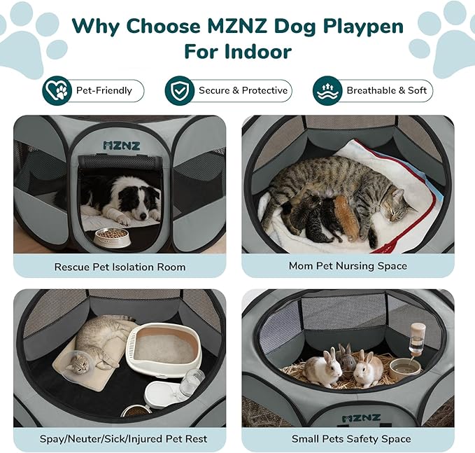 Dog Playpen, Portable Puppy Pet Crate Indoors for Small/Medium/Large Dogs Cats Rabbits, Foldable Dog Cage Enclosure for Outdoor, Pop Up Dogs Tent Kennel with Carrying Case, Whole Grey