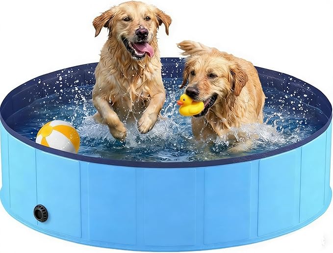 Foldable Dog Pool, Collapsible Dog Swimming Pool Hard Plastic Portable Pets Bath Tub for Dogs and Cats, Pet Wading Pool for Indoor Outdoor Backyard