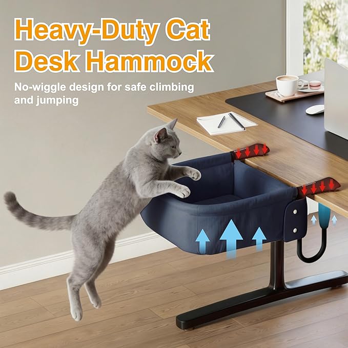 Cat Desk Bed for Large Cats 50 lbs Heavy Duty Cat Bed for Desk Attachment with Paw Design Extra-Sturdy Dog Chair Dual-Sided Mat Waterproof Easy Assembly for Gaming Desk Kitchen Island Blue