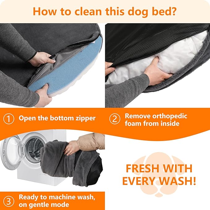 Human Dog Bed with Blanket, 71"x47.2"x9" Extra Large Fits Adult & Pets, Reversible Orthopedic Gel Memory Foam Cushion, Washable Faux Rabbit Fur, Plump Edge, Storage Pocket, Black Grey